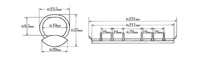 手帳金具F216-6-19R-20SRの寸法図