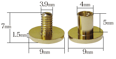 ネジ式ビス4×5mm（本金メッキ）寸法サイズ