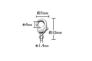 キーフックC25は全長12mm、接続用の丸カン部分は約1.5mmとなります