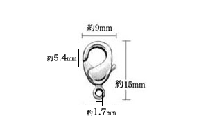 キーフックC27は全長15mm、接続用の丸カン部分は約1.7mmとなります