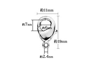 カニカンC98は全長19mm、接続用の丸カン部分は約2.4mmとなります